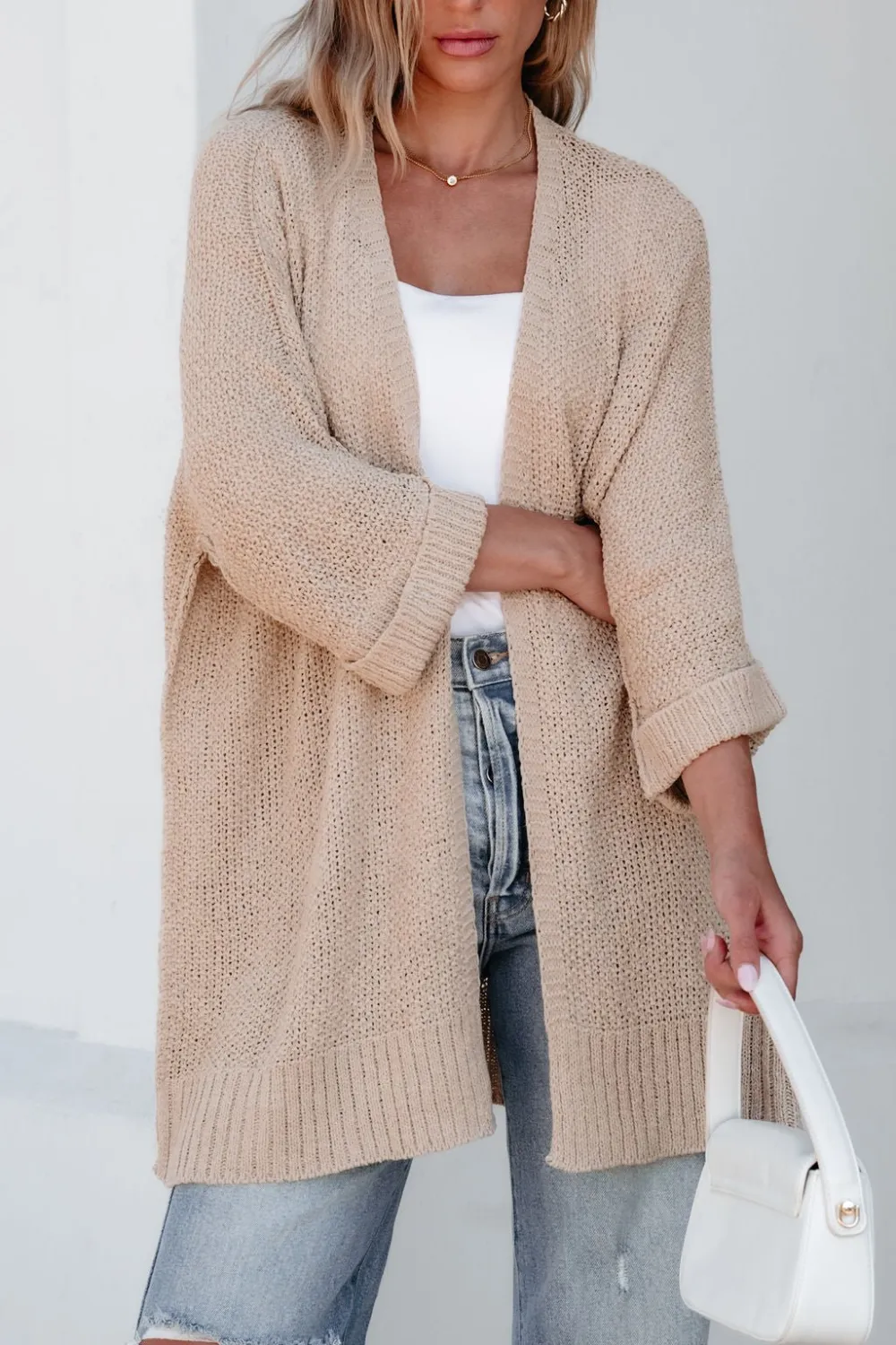 Essential Lightweight Ribbed Cardigan - Taupe