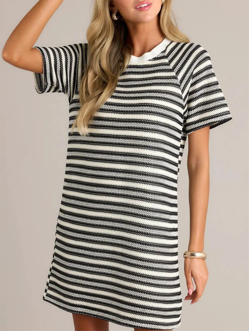 CLASSIC COMFORT BLACK STRIPE KNIT MINI DRESS