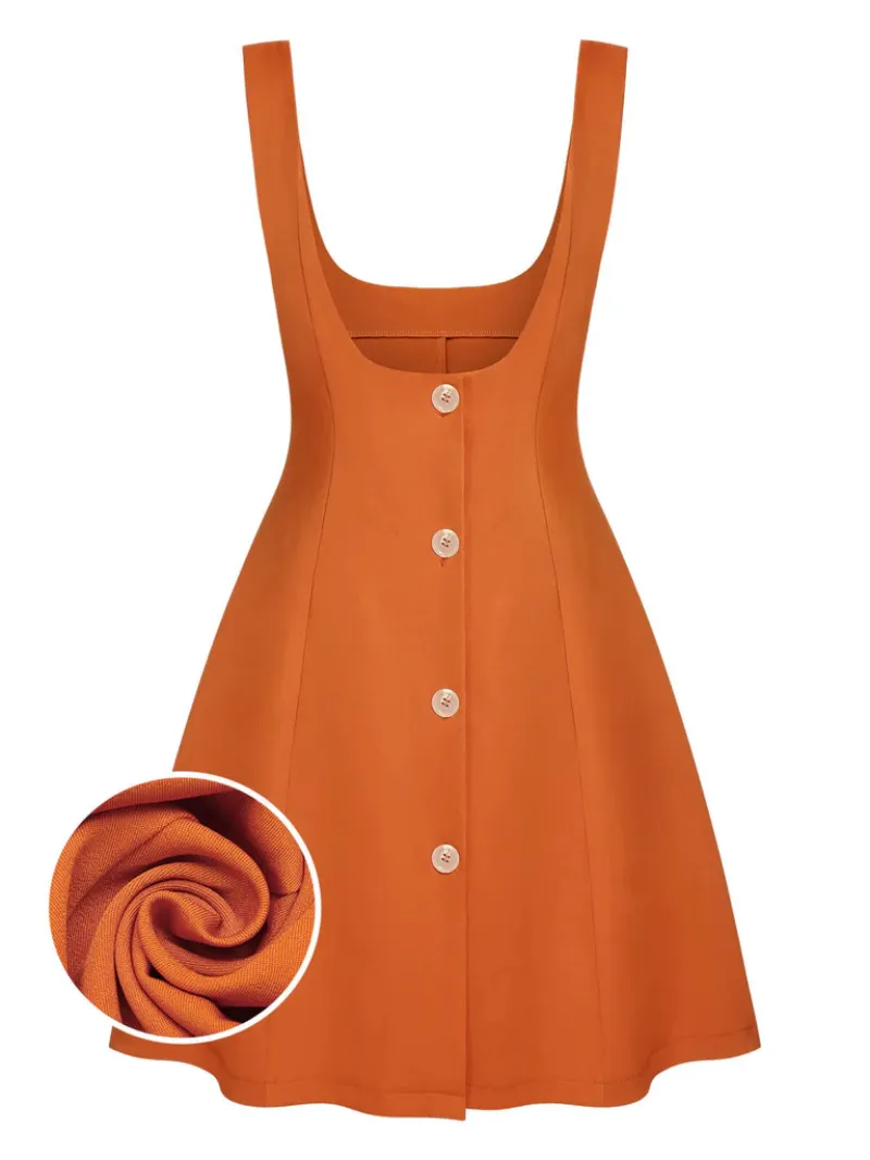 ORANGE 1960S BUTTON A-LINE SUSPENDER SKIRT