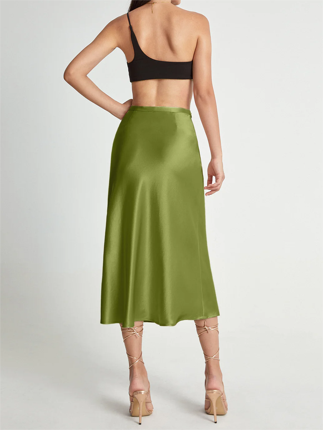 High Waisted Satin Flowy Midi Skirt