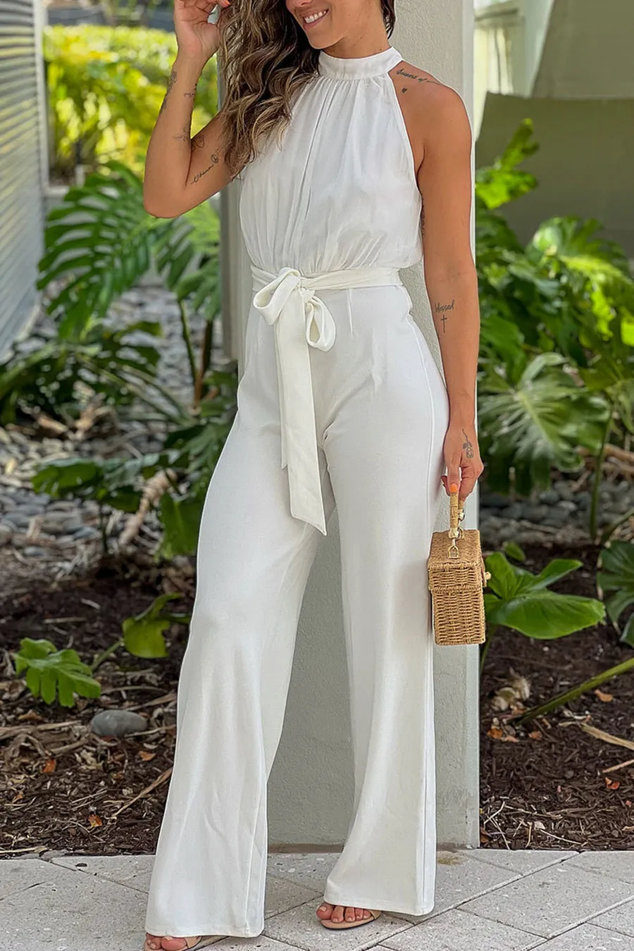 Off White Halter Neck Jumpsuit