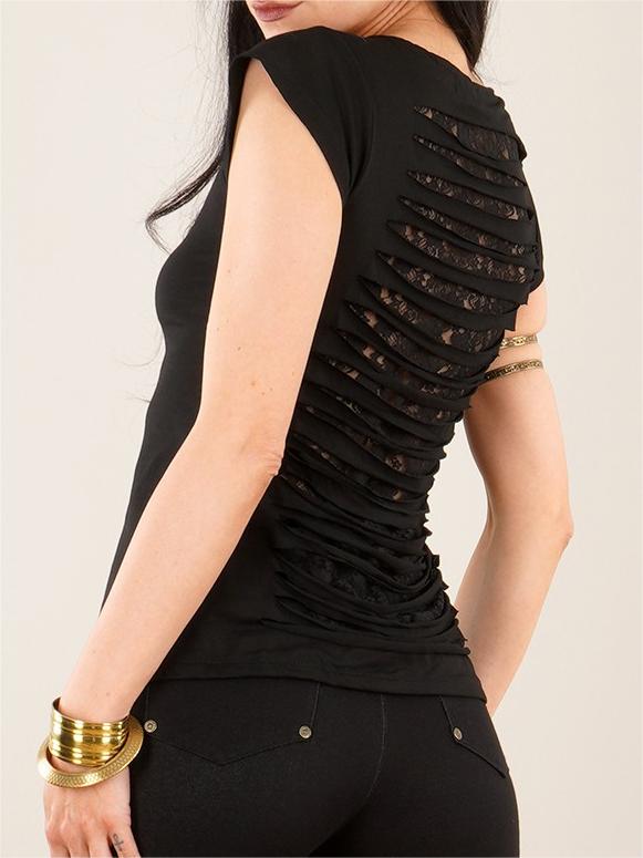 Short Sleeve Top With Lace Back