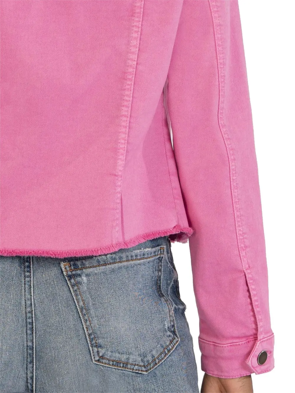 Rosy Pink Hem Cotton Blend Trucker Jacket