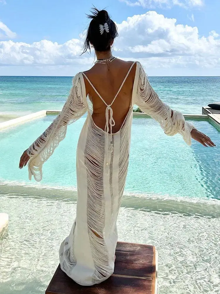 Fringe Backless Cover-up Dress