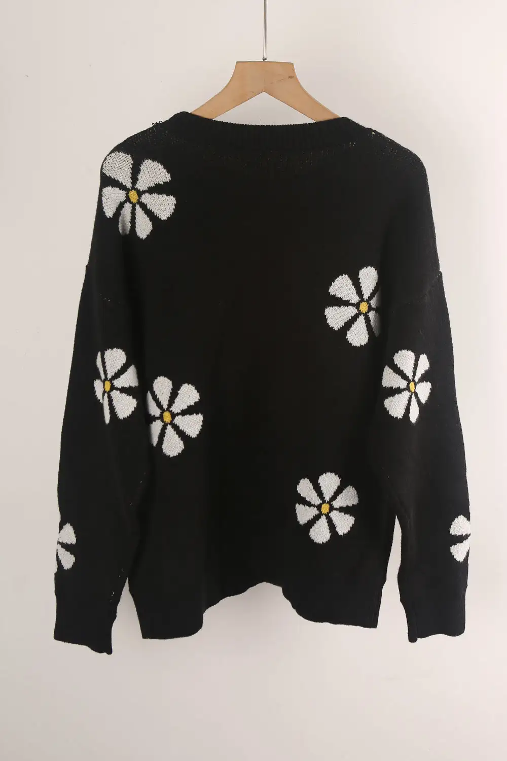 Contrasting Color Flower Print Sweater