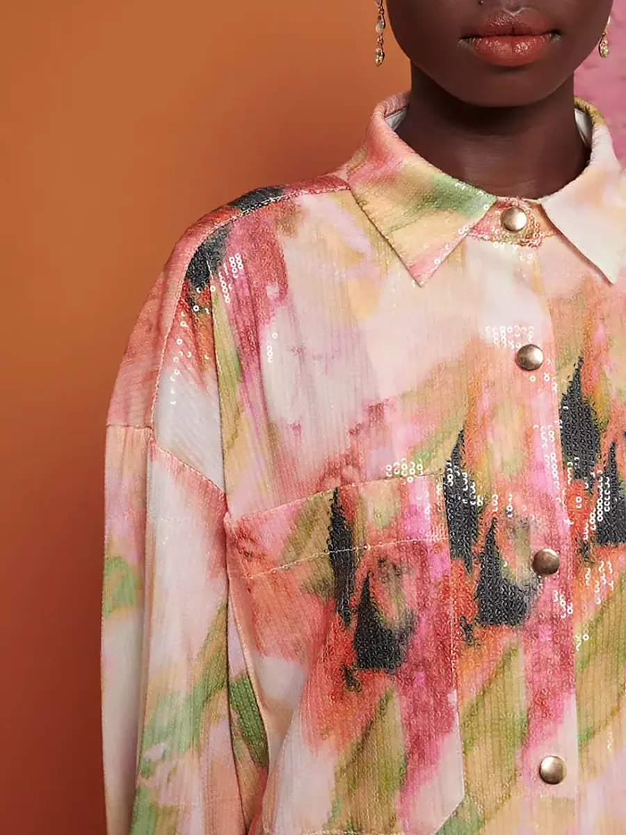 Salma Abstract print Sequin Oversized Multi Shirt