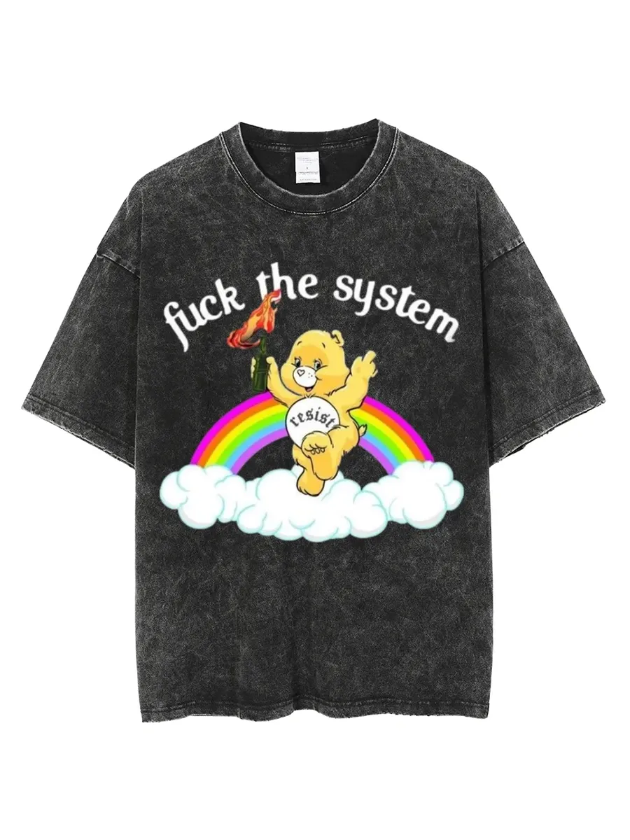 FUCK THE SYSTEM UNISEX VINTAGE WASH DENIM T-SHIRTS