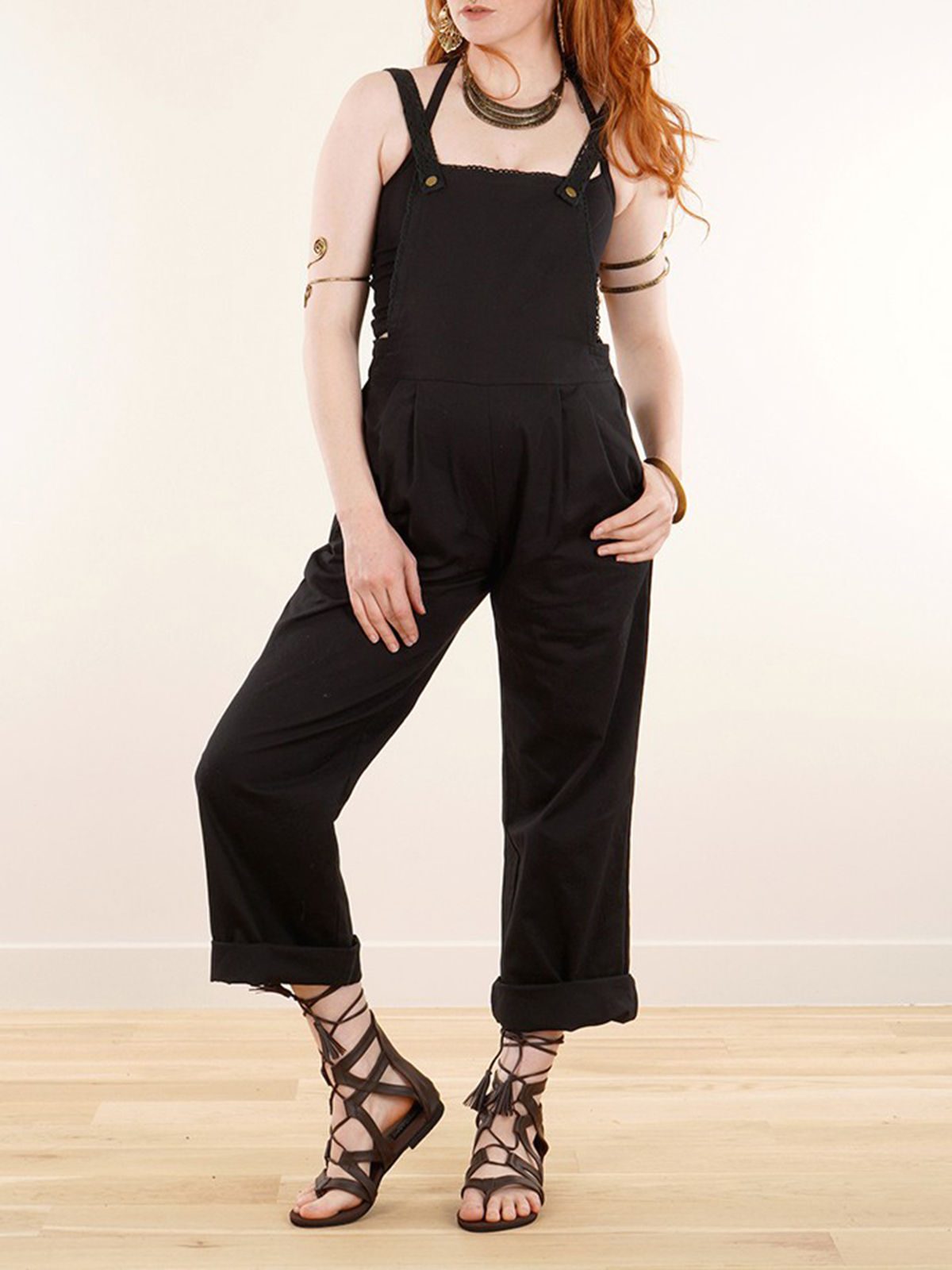 Strappy Bar Back Jumpsuit With Crochet