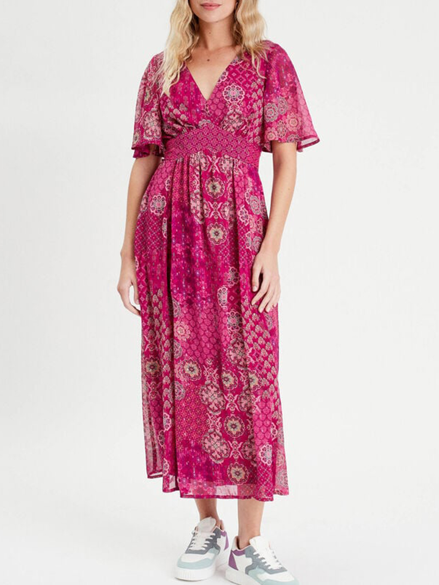 Robe longue évasée rose femme