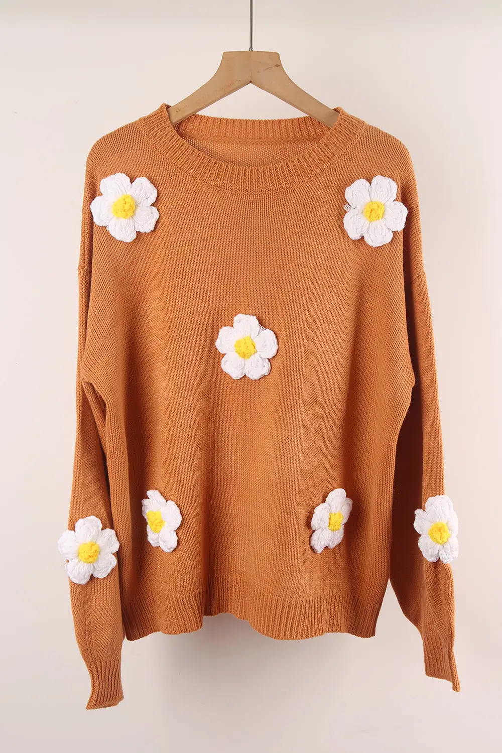 Flower Round Neck Long Sleeve Sweater