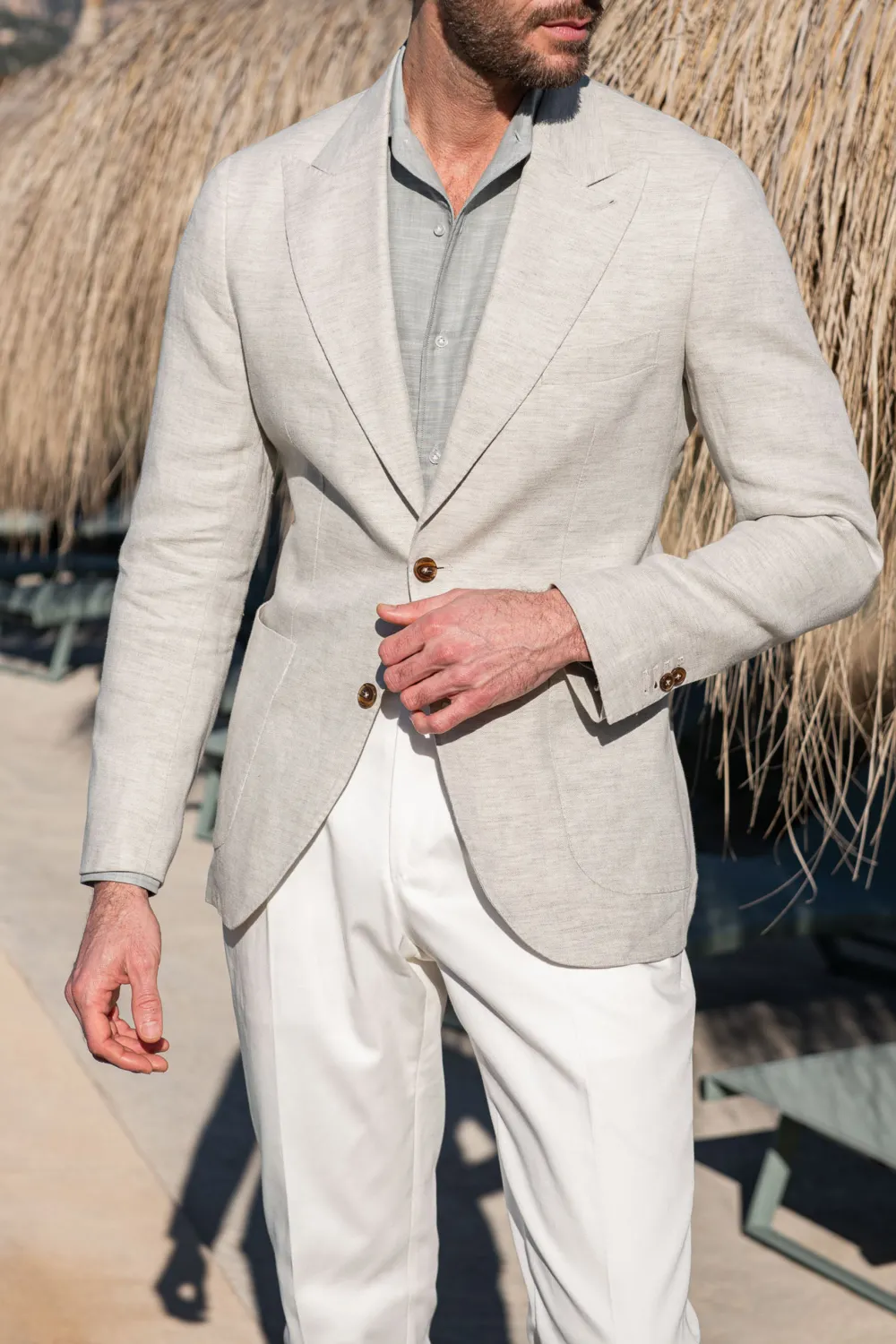 Stone Herringbone Linen Jacket 