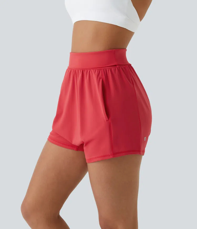 Super High Foldover Waisted Side Pocket Yoga Harem Shorts