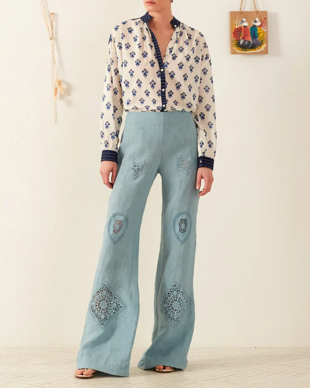 Charlie Aqua Eyelet Pant