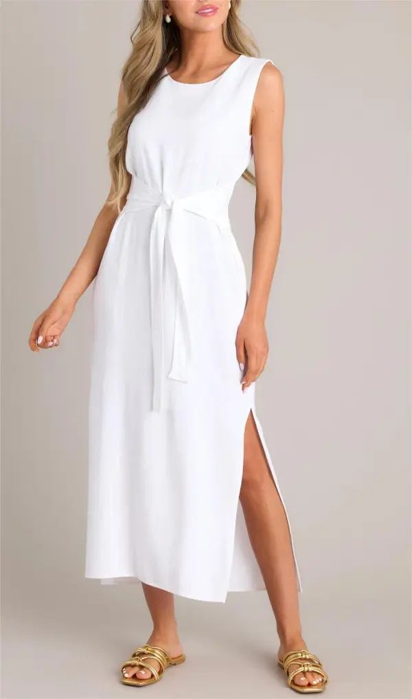 NURTURING SPIRIT WHITE WAIST TIE MAXI DRESS