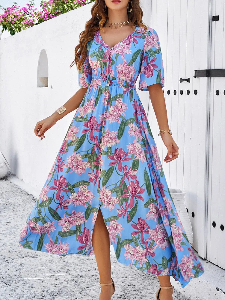 Casual Print Slit Dress