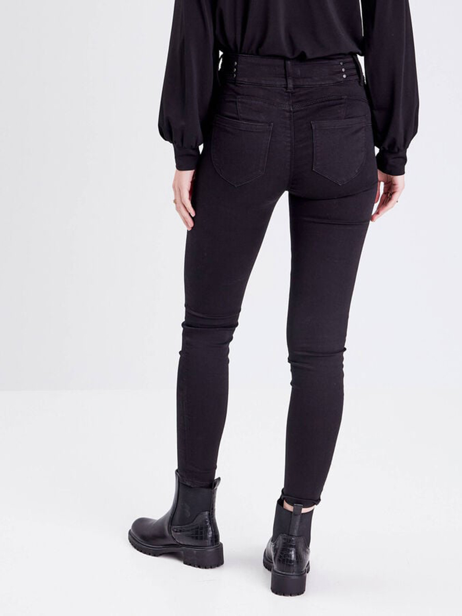 Jeans skinny détails rivets denim noir femme
