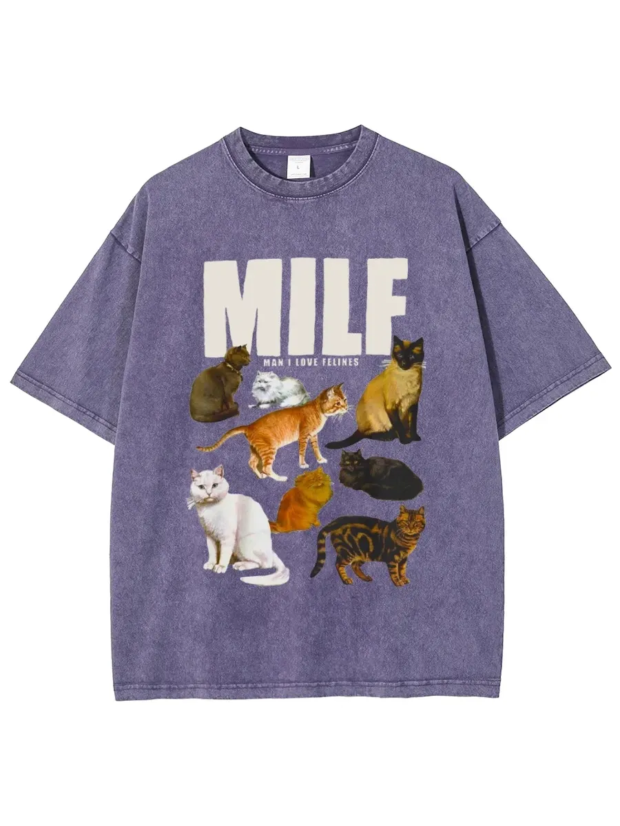 MILF UNISEX OVERSIZED PRINT VINTAGE WASH DENIM T-SHIRT