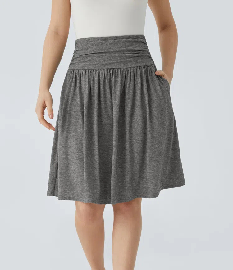 High Waisted Ruched Side Pocket Flowy Resort Skirt