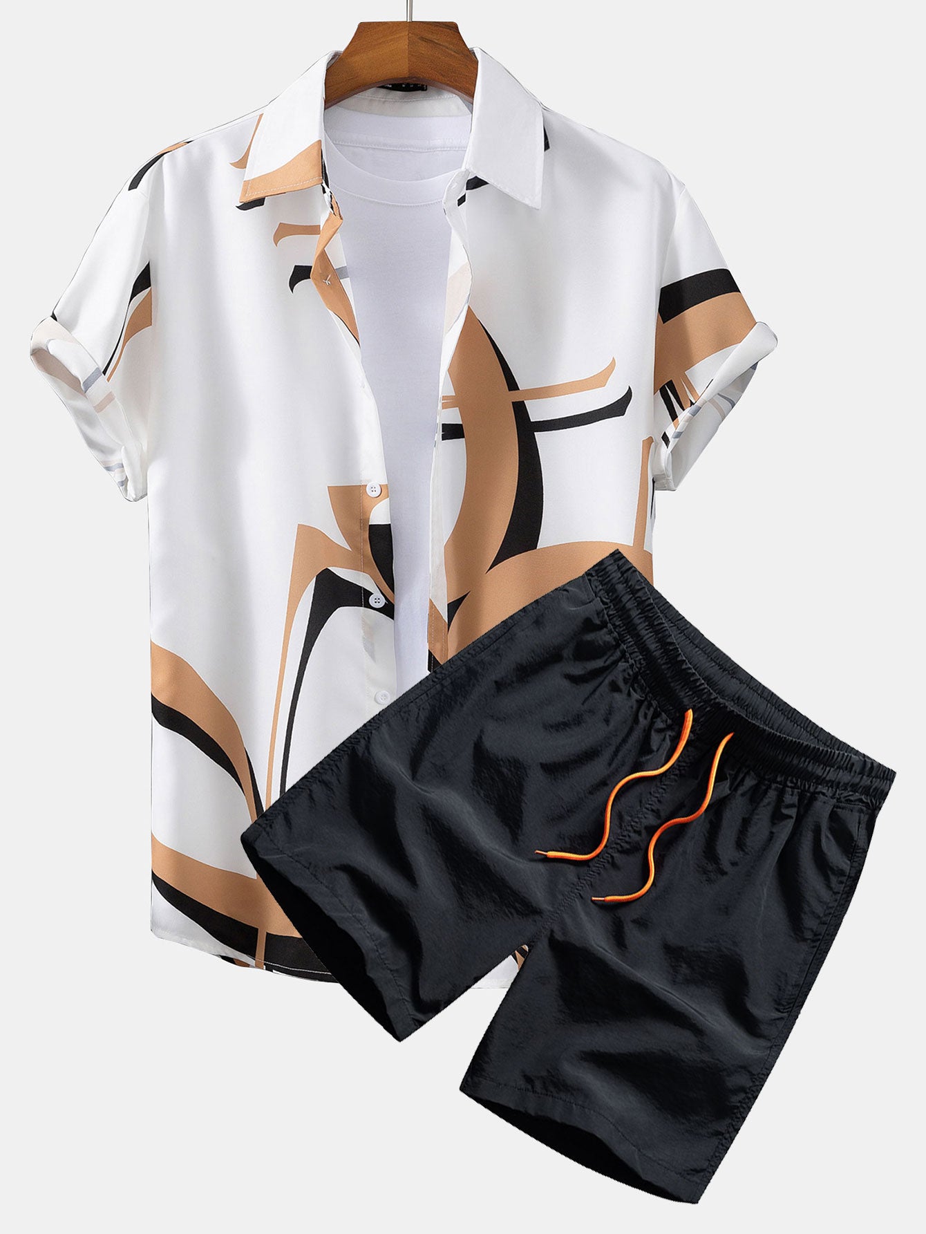 Abstract Print Button Up Shirt & Swim Shorts