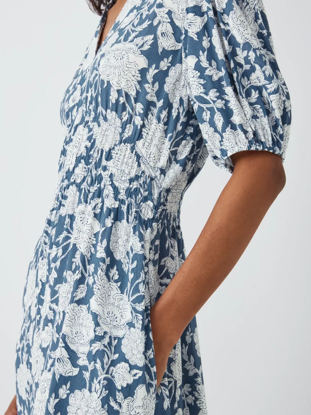 Shirred Floral Midi Dress