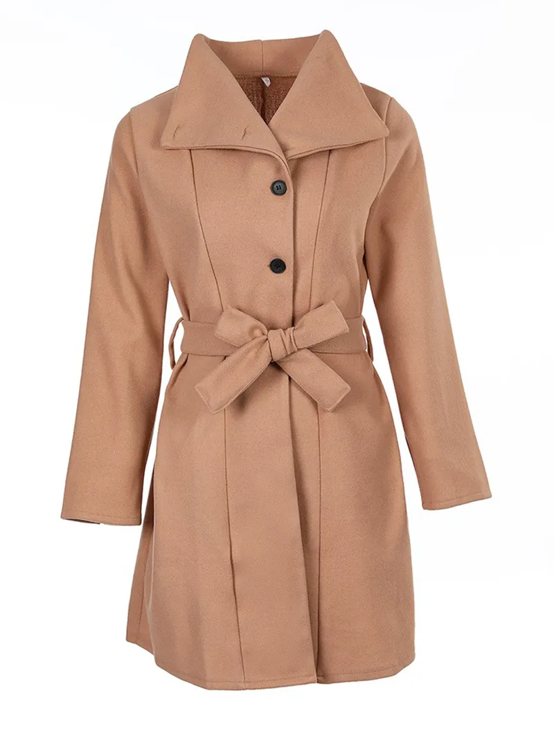 Women's solid color woolen coat