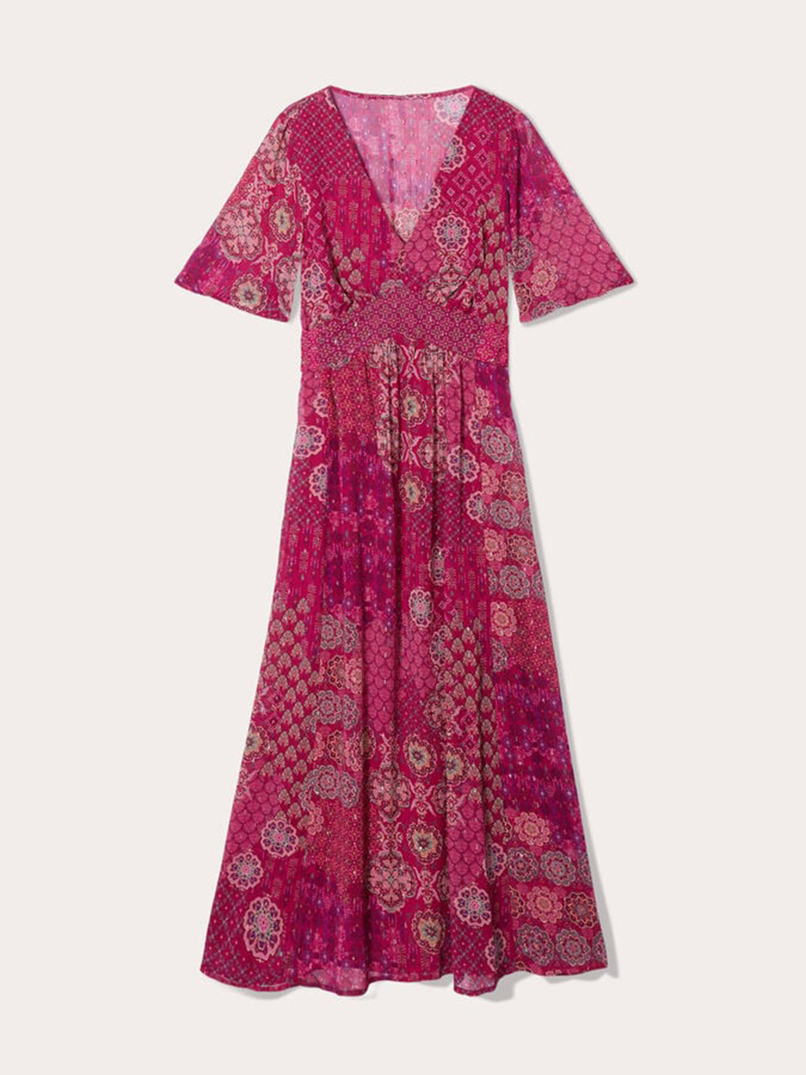 Robe longue évasée rose femme