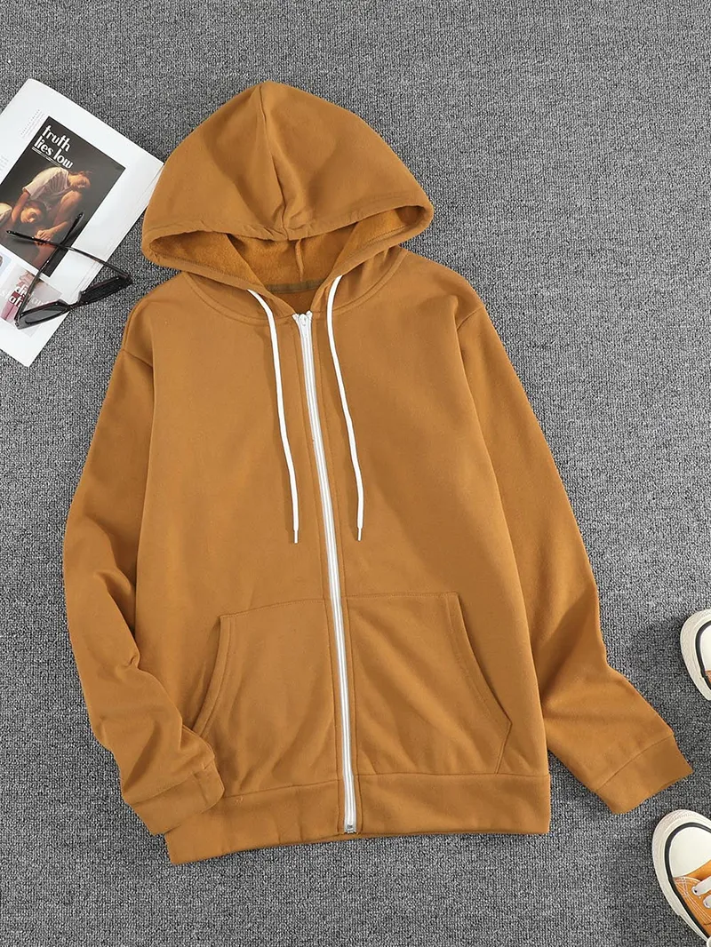 Women's casual solid color hooded jacket