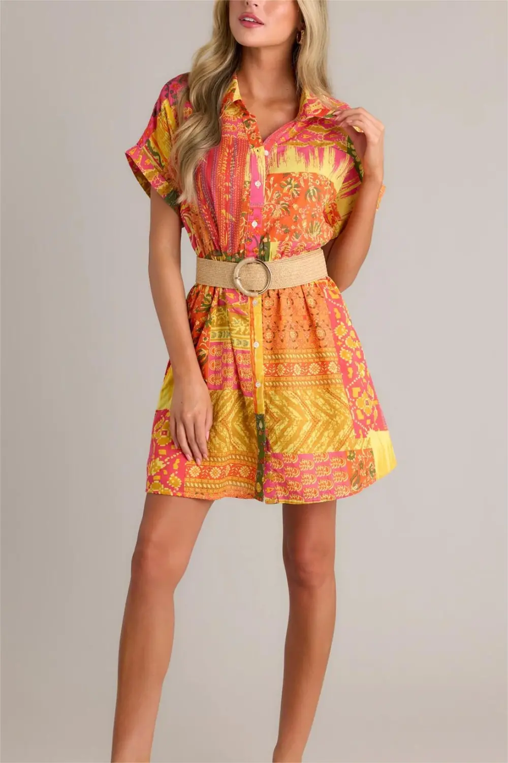 SUNSET PAINTINGS 100% COTTON ORANGE MULTI MINI DRESS