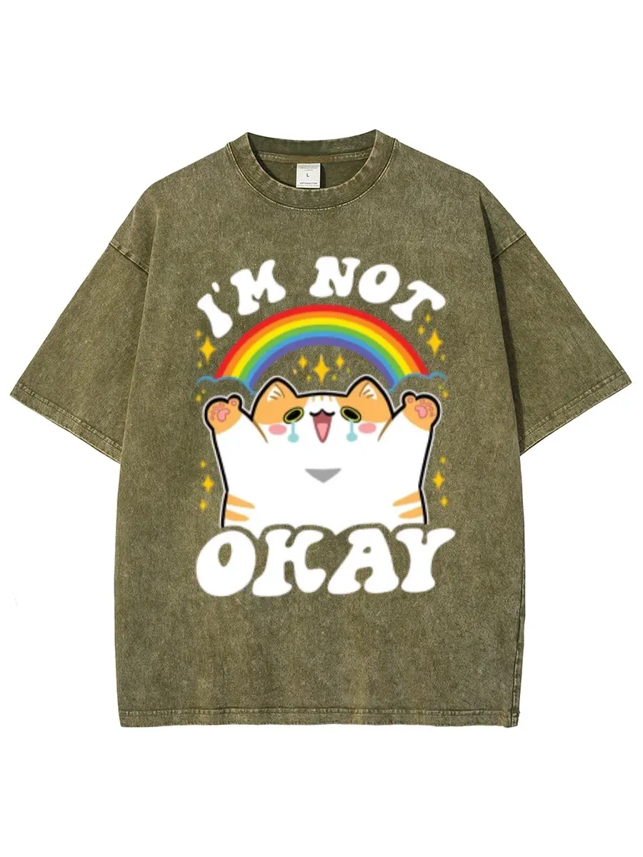 IM NOT OKAY UNISEX OVERSIZED PRINT VINTAGE WASH DENIM T-SHIRT