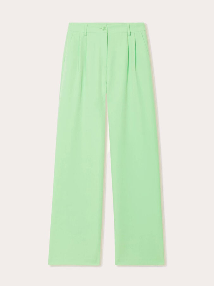 Pantalon large avec pinces vert femme