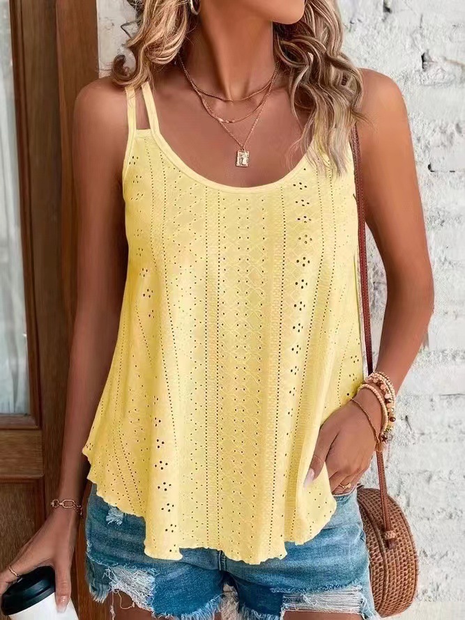 New Shoulder Camisole Round Neck Jacquard Cutout