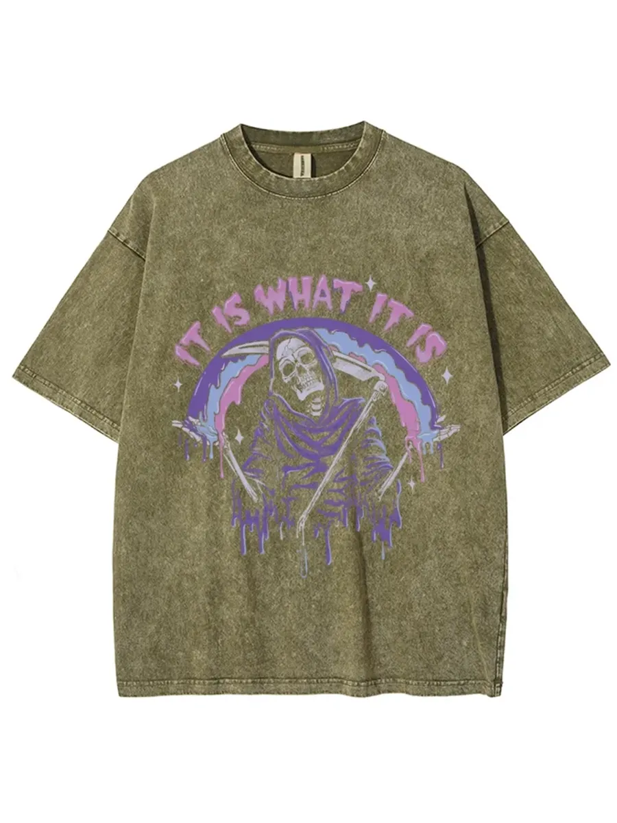 IT IS WHAT IT IS UNISEX VINTAGE SOLID WASH DENIM T-SHIRTS