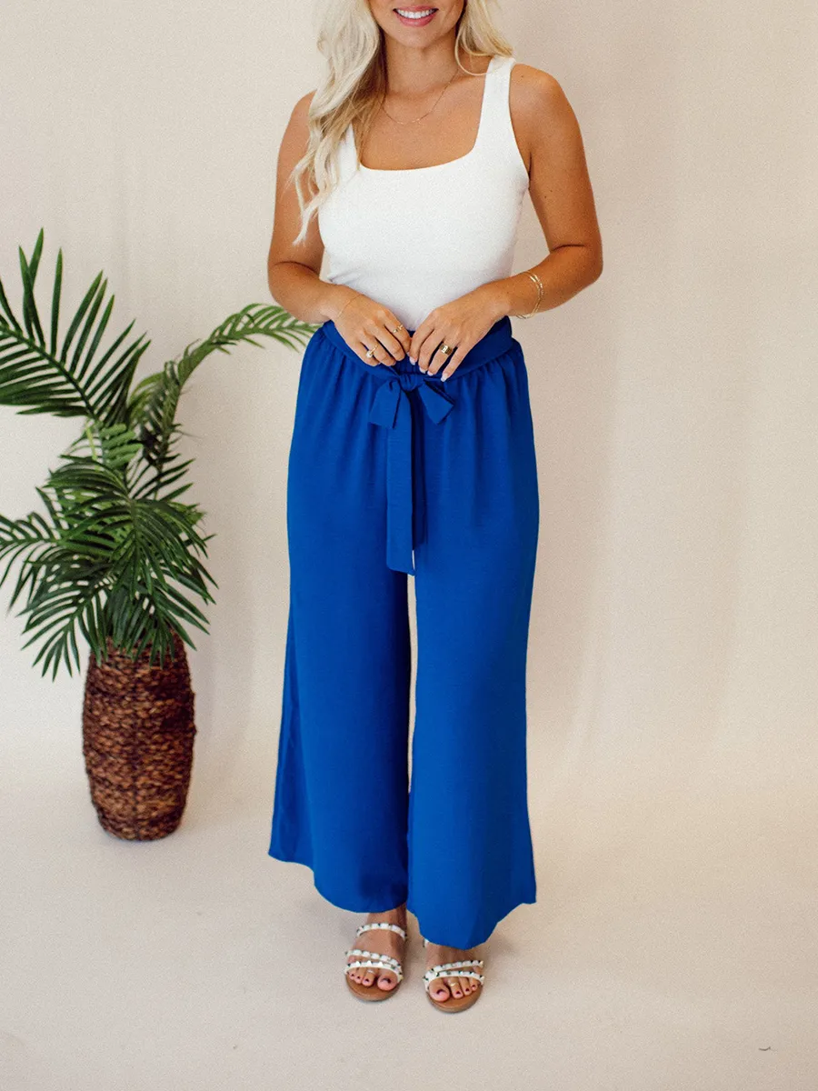 Blue Belt Wide Leg Pants