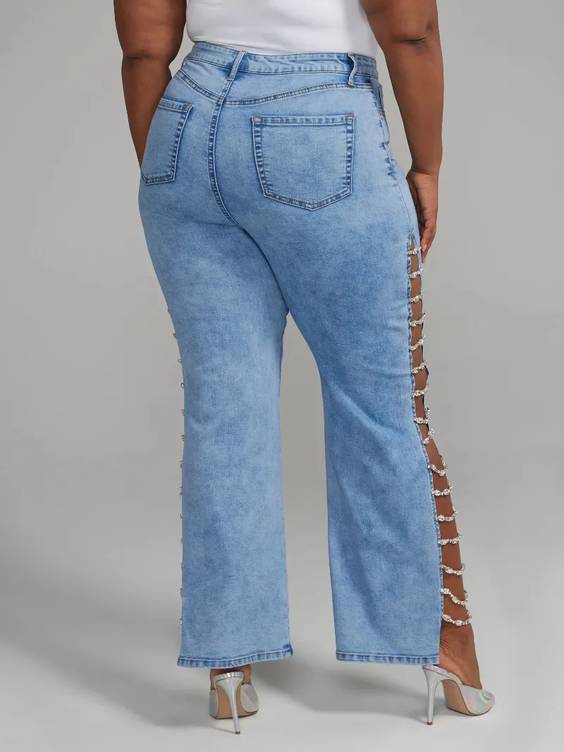 Side Chain Detail Straight Leg Jeans