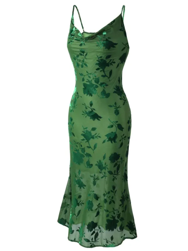 GREEN 1930S FLORAL VINTAGE DRESS