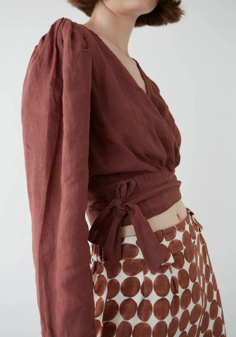 BROWN LINEN CAPRI BLOUSE