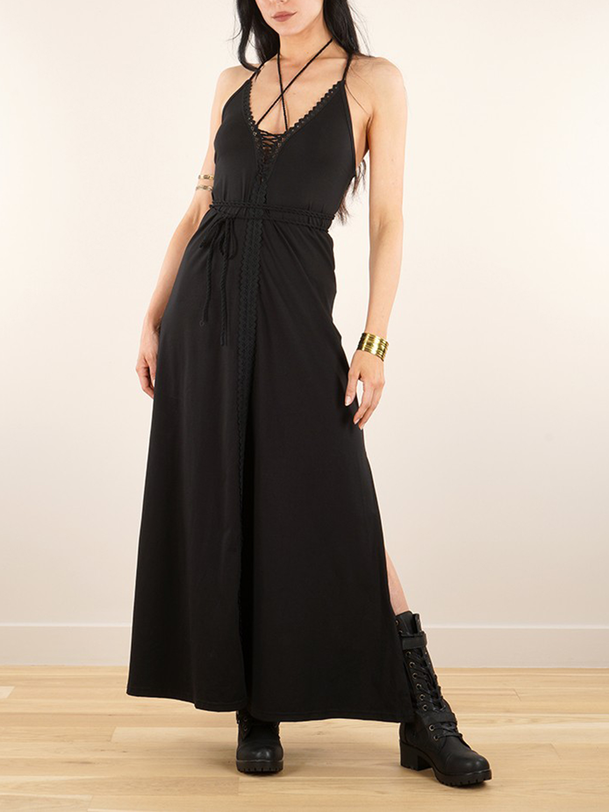 Lace-up Split Long Dress