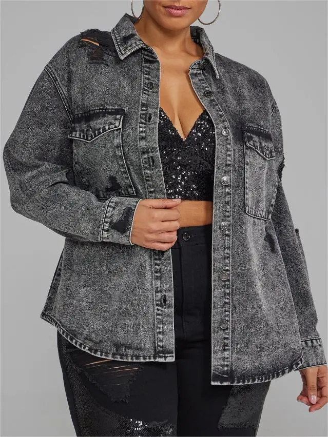 Distressed Denim Shacket