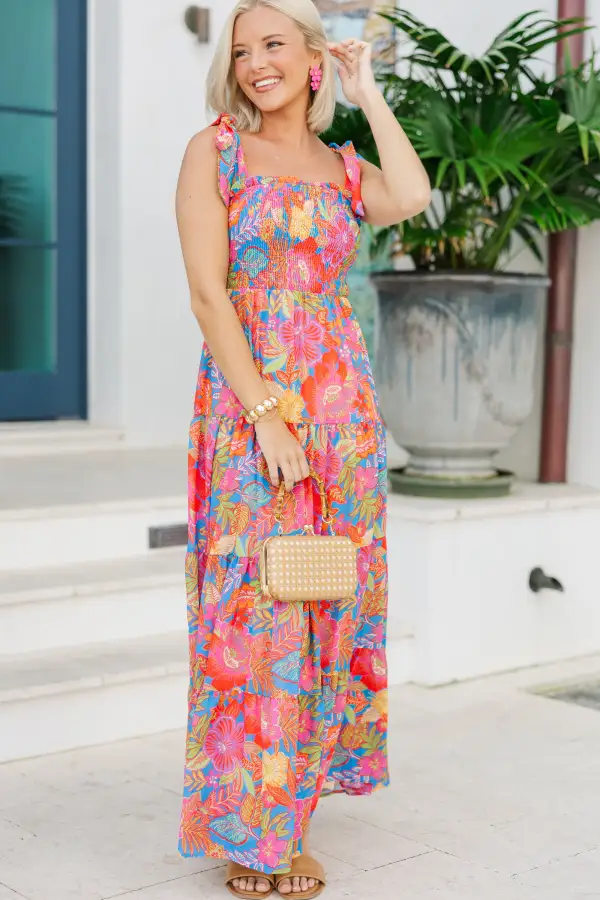 Dare To Dream Blue & Fuchsia Floral Maxi Dress