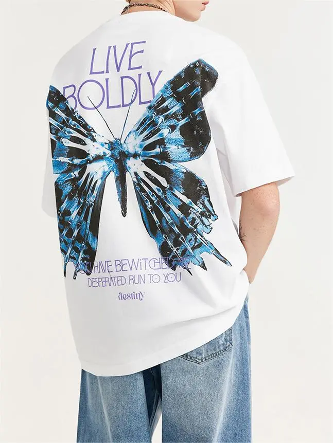 X-ray Butterfly Print Trendy Street Loose Short Sleeved Top