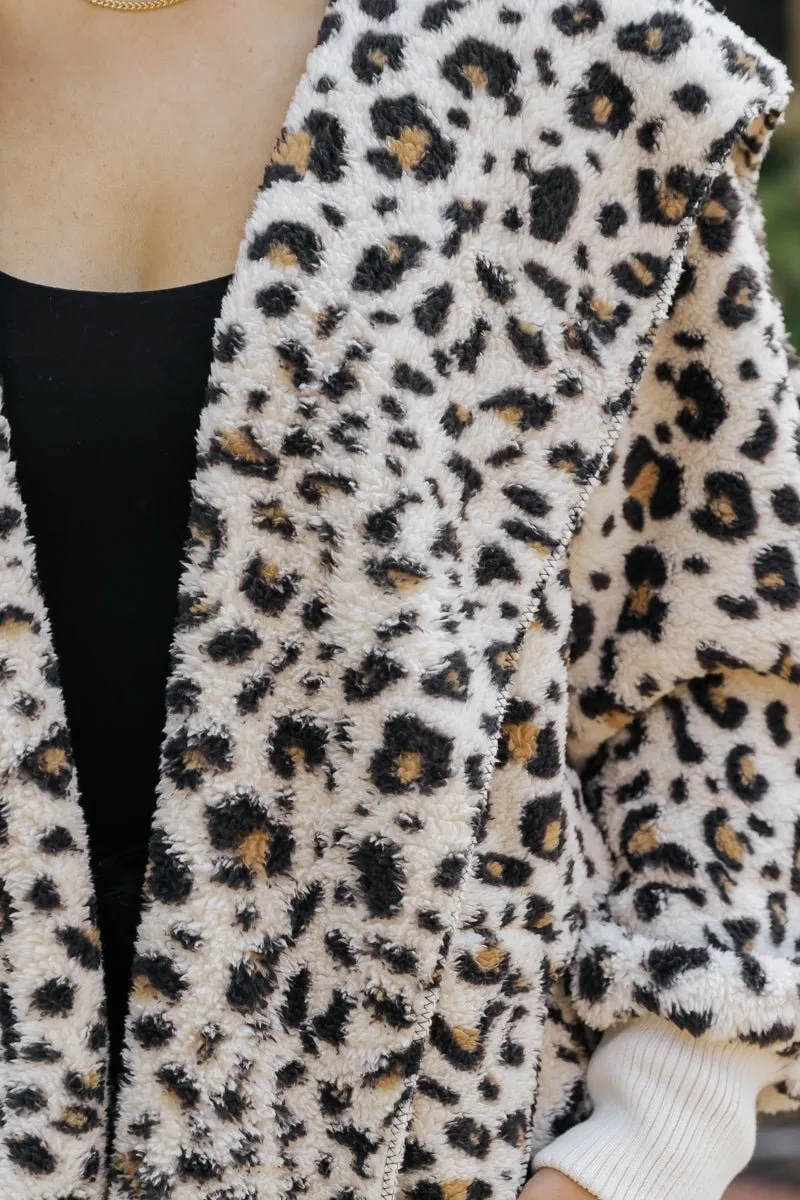 Tan Leopard Print Fur Hooded Jacket