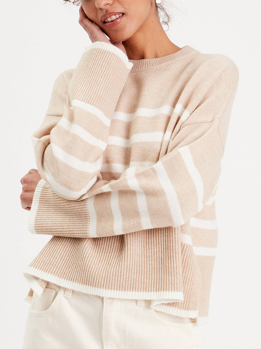 Pull oversize manches longues beige femme