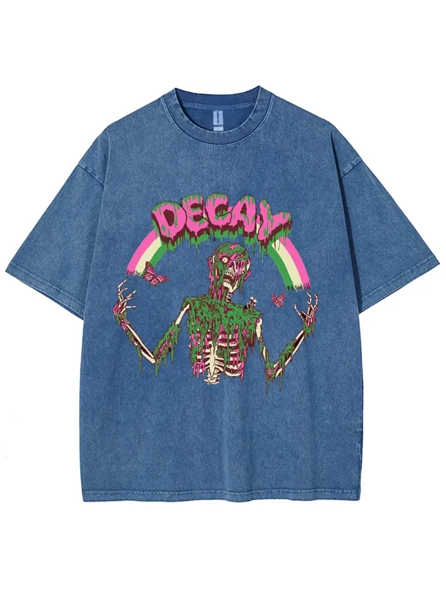 DECAY UNISEX VINTAGE SOLID WASH DENIM T-SHIRTS