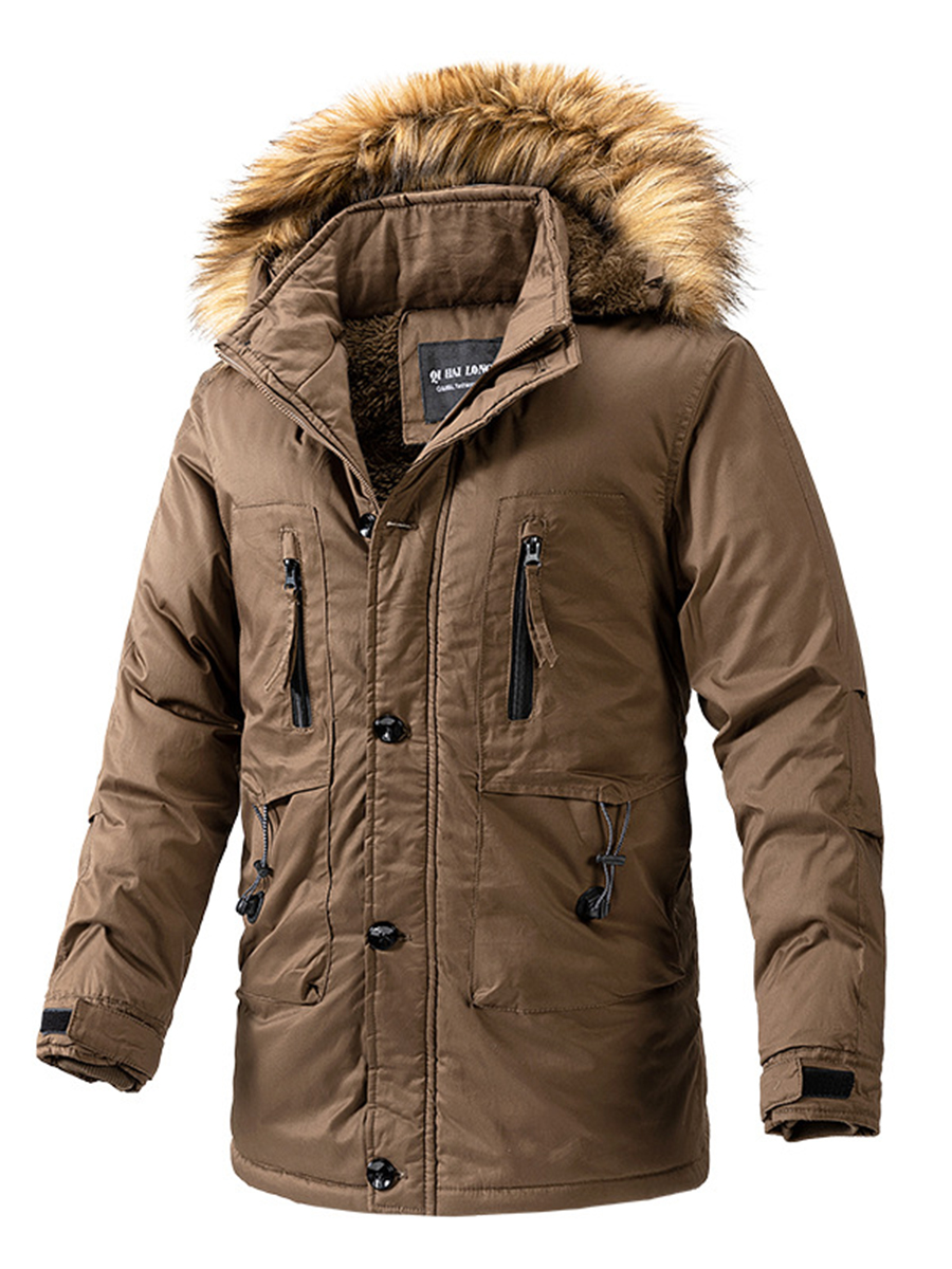 Men's outdoor fur collar cotton down jacket