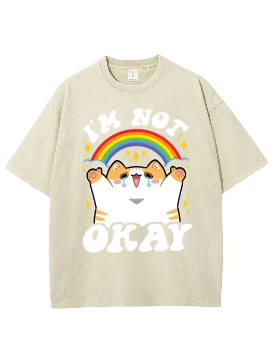 IM NOT OKAY UNISEX OVERSIZED PRINT VINTAGE WASH DENIM T-SHIRT