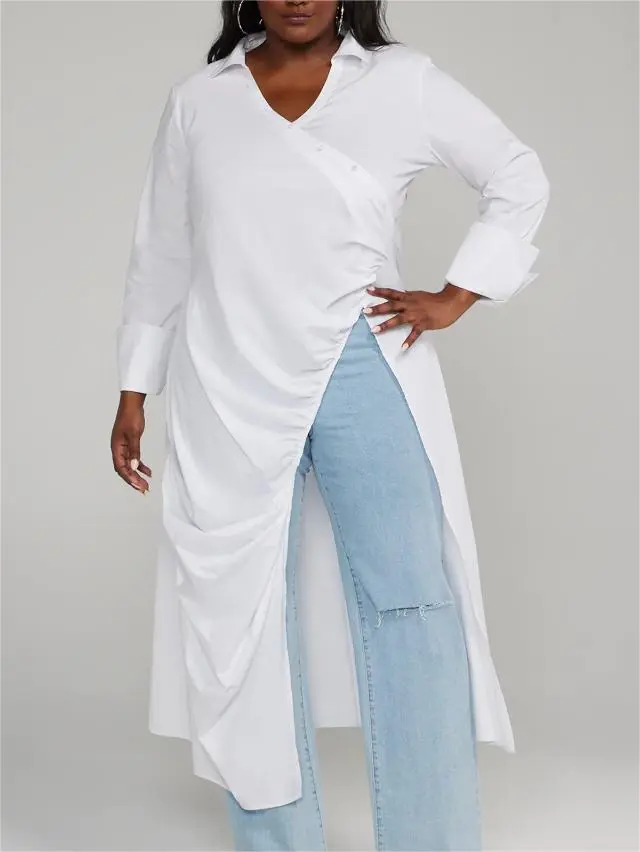 Asymmetrical Button-Down Maxi Length Shirt