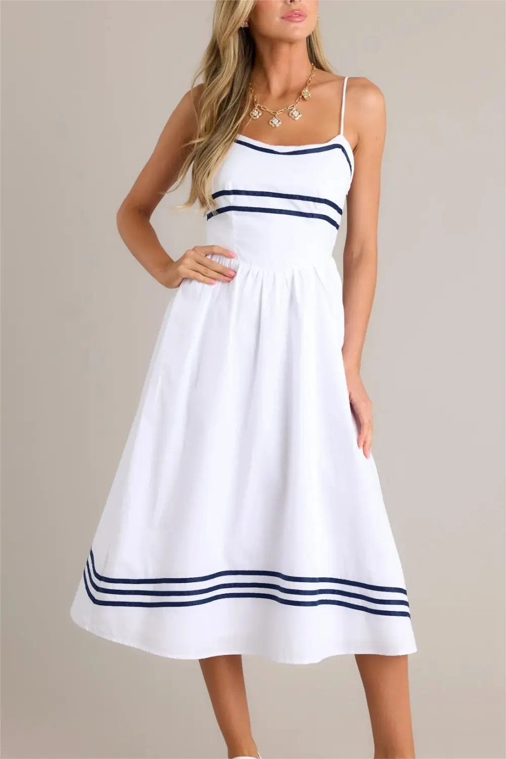 SWEET MELODY 100% COTTON WHITE DROP WAIST MIDI DRESS