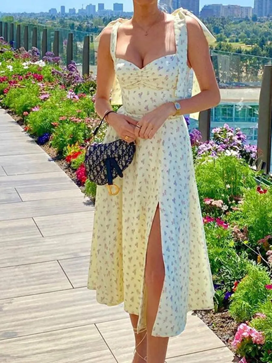 Women's Floral Backless Slit Dress