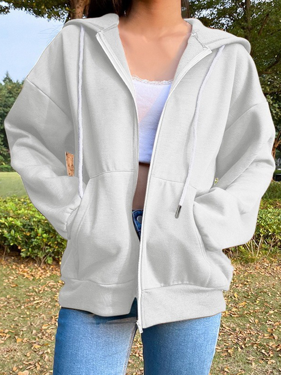 Solid Color Long Sleeve Hooded Jacket