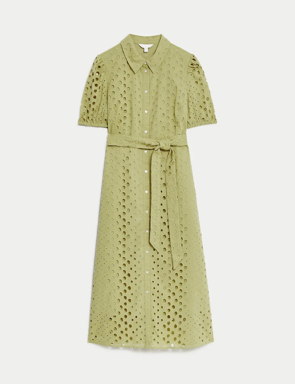 Pure Cotton Broderie Midi Shirt Dress